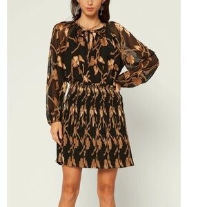 Current Air Los Angeles Floral Jacquard Mini Dress Long Sleeve size XS